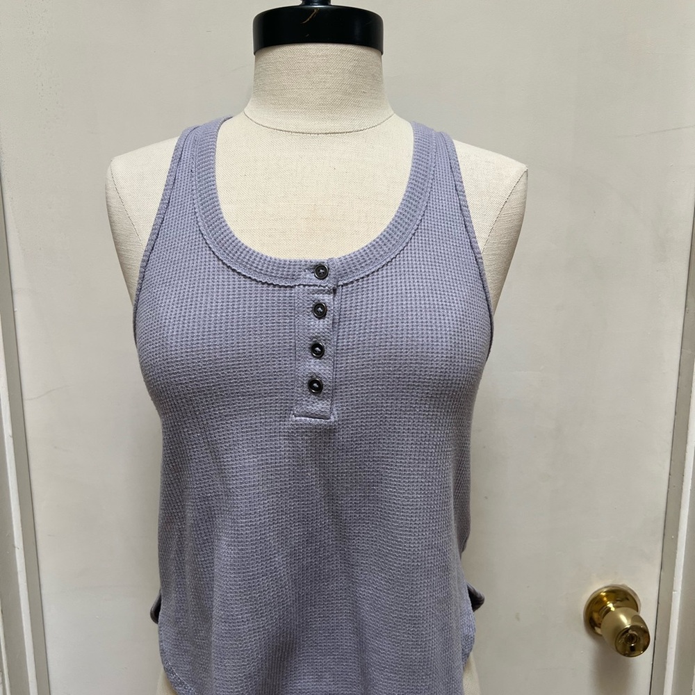 Women's Lavender Waffle Henley Tank Top